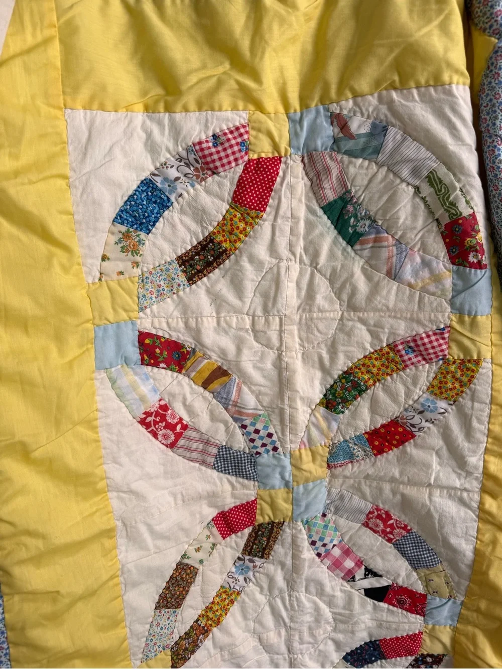 Vintage Hand Stitched Double Wedding Ring Patchwork Quilt